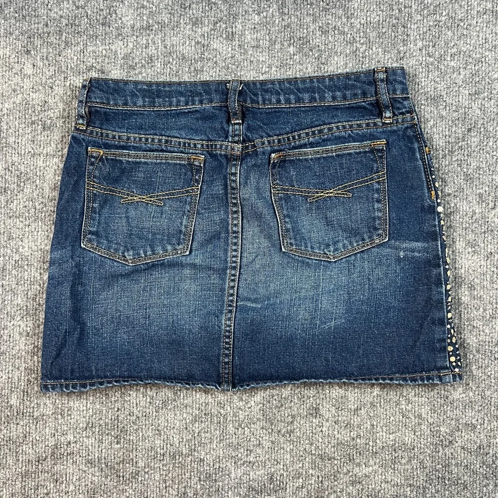 Gap 1969 Mini Skirt Girls 14R Blue Whiskered Denim Cotton Sequins‎ Dark Wash
